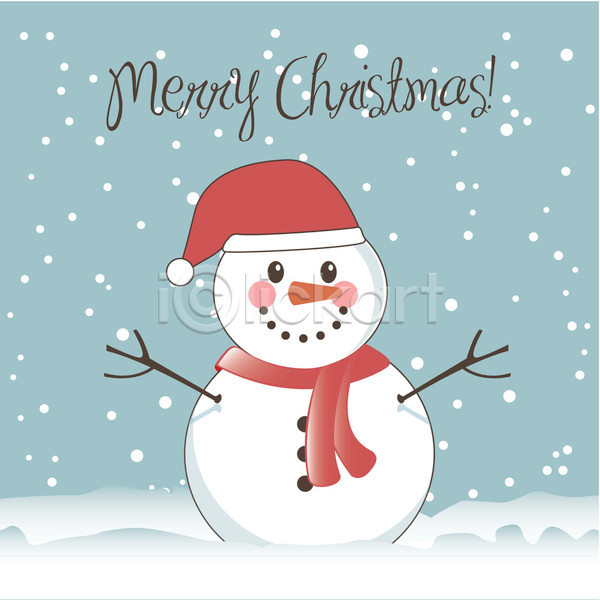 행복 사람없음 EPS 일러스트 해외이미지 12월 겨울 눈(날씨) 눈사람 눈송이 디자인 목도리 미소(표정) 산타모자 크리스마스 해외202004