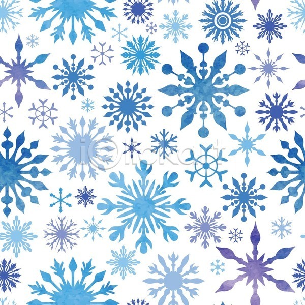사람없음 EPS 일러스트 해외이미지 겨울 눈꽃무늬 눈송이 수채화(물감) 크리스마스 파란색 패턴 해외202004