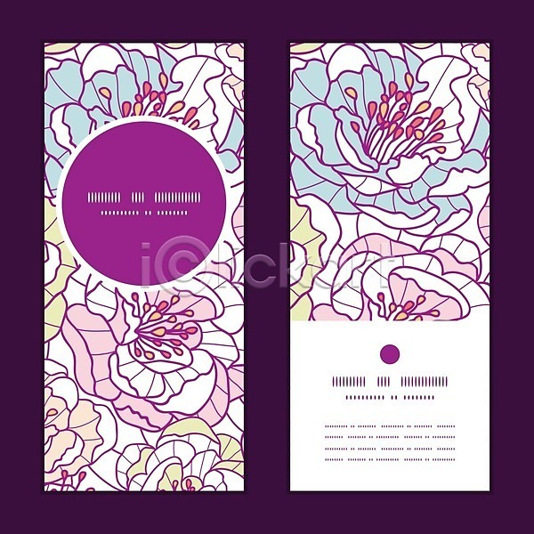 사람없음 EPS 일러스트 해외이미지 꽃 꽃무늬 디자인 배너 보라색 복고 세트 패턴 프레임 해외202004