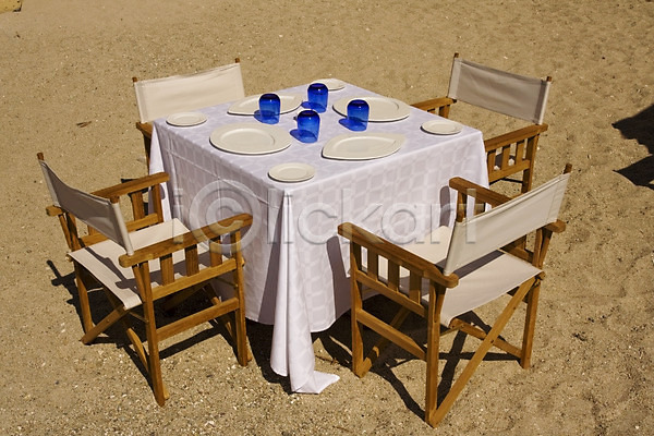 사람없음 JPG 포토 해외이미지 소풍 식탁보 아침식사 여름(계절) 유리 의자 저녁식사 점심식사 접시 탁자 태양 파란색 해외202004 흰색