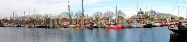 사람없음 JPG 포토 해외이미지 건물 건축양식 교통시설 네덜란드 도시 마을 물 보트 야외 전통 주택 중세 파노라마 항구 해외202004 해외포토