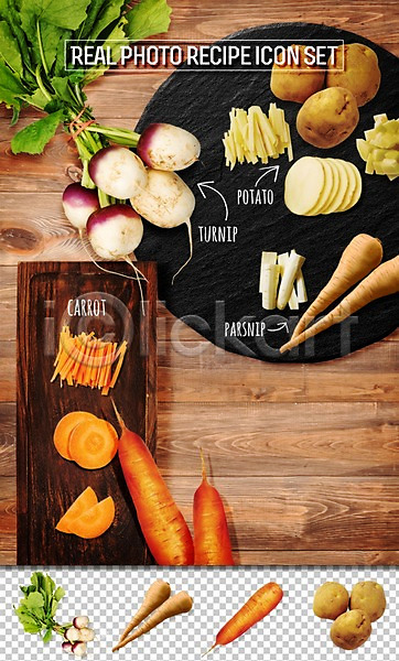 사람없음 PSD 아이콘 감자 당근 레시피 세트 순무 식재료 음식 재료 채소 플랫레이