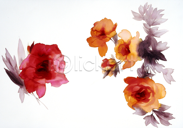 사람없음 JPG 일러스트 해외이미지 그림 꽃 꽃다발 번짐 붓터치 수채화(물감) 식물 해외202004