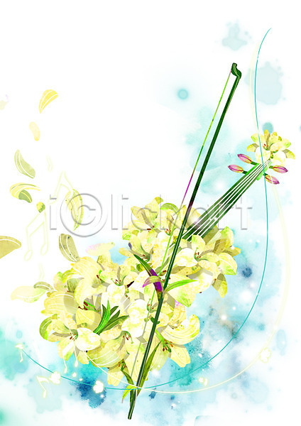 신비 화려 사람없음 PSD 일러스트 꽃 꽃잎 바이올린 백그라운드 백합(꽃) 식물 악기 음표 컨셉 활용 흰색