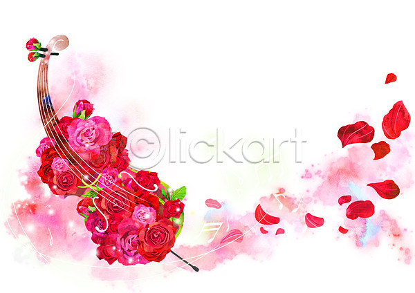 신비 화려 사람없음 PSD 일러스트 꽃 꽃잎 백그라운드 빨간색 식물 악기 음표 장미 첼로 컨셉 활용