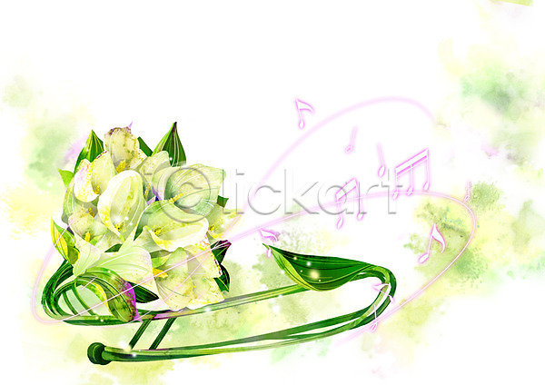 신비 화려 사람없음 PSD 일러스트 꽃 꽃잎 백그라운드 식물 악기 음표 카라 컨셉 활용 흰색