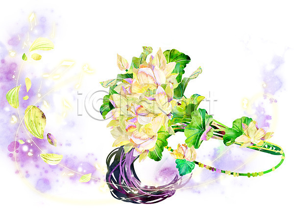 신비 화려 사람없음 PSD 일러스트 꽃 꽃잎 백그라운드 식물 악기 음표 컨셉 태평소 활용 흰색