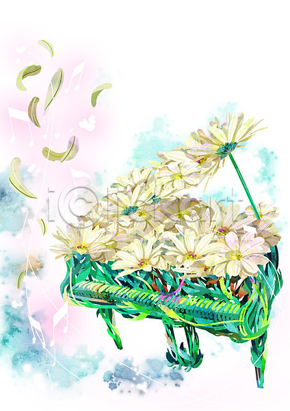 신비 화려 사람없음 PSD 일러스트 건반 꽃 꽃잎 들꽃 백그라운드 식물 악기 음표 컨셉 피아노(악기) 활용 흰색