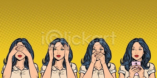 침묵 50대 60대 백인 사람 성인 여자 EPS 일러스트 해외이미지 3 귀 금발 금지 나쁜 대화 듣기 만화 말하기 미술 백그라운드 벙어리 복고 세트 손 수집 수확 스마트폰 시각장애인 얼굴 원숭이 응시 인터넷 입 컨셉 코믹 통신 팝 표현 해외202004 해외일러스트 핸드폰 흰색