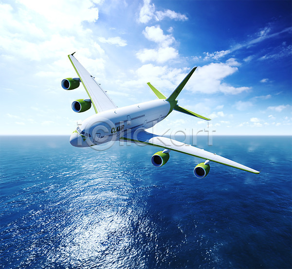 사람없음 3D PSD 디지털합성 편집이미지 구름(자연) 디지털아트 바다 비행 비행기 야외 주간 편집 하늘 합성