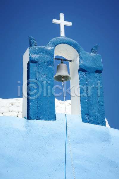 사람없음 JPG 포토 해외이미지 건물 교회 그리스 산토리니 십자가 여름(계절) 유럽 종 파란색 해외202004 휴양지