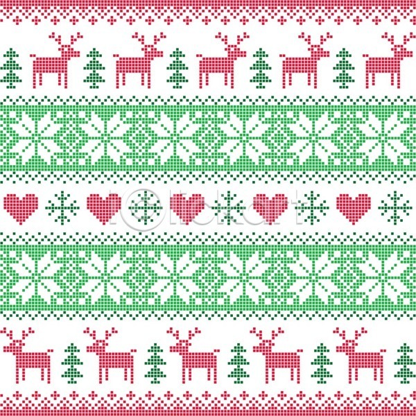 사람없음 EPS 일러스트 해외이미지 겨울 노르딕(디자인) 눈꽃 디자인 뜨개질 루돌프 빨간색 초록색 크리스마스트리 패턴 픽셀 하트 해외202004