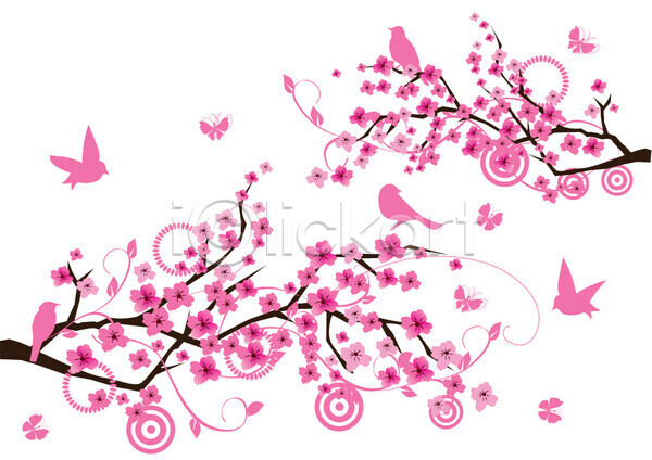 사람없음 EPS 일러스트 해외이미지 꽃 나뭇가지 분홍색 조류 추상 해외202004