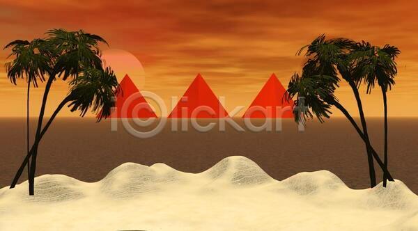 사람없음 3D JPG 일러스트 포토 해외이미지 구름(자연) 노란색 물 빨간색 선 섬 손바닥 수평선 오렌지 이집트 초록색 컬러풀 피라미드 하늘 해외202004 흰색