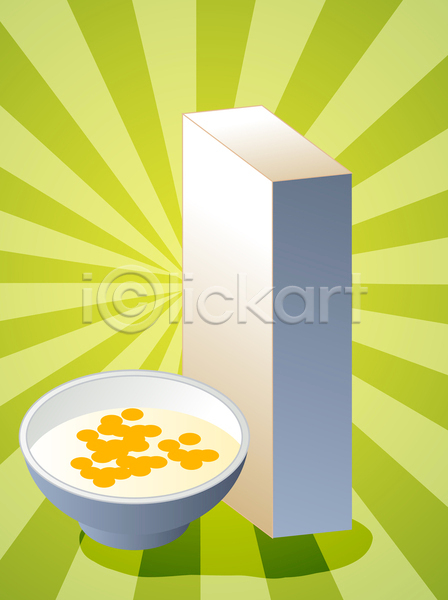 사람없음 JPG 일러스트 포토 해외이미지 낟알 대접 사발 상자 시리얼 식사 아침 아침식사 옥수수 우유 음식 작살 조각 초록색 포장 해외202004
