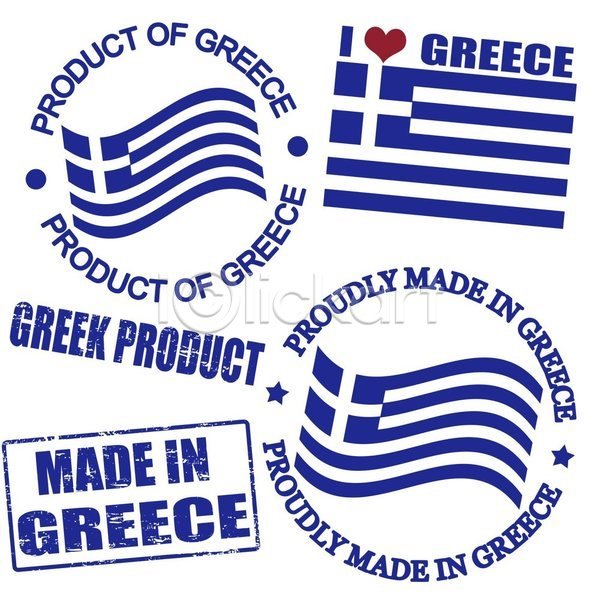사람없음 EPS 일러스트 해외이미지 그리스 도장 라벨 세트 영어 파란색 해외202004