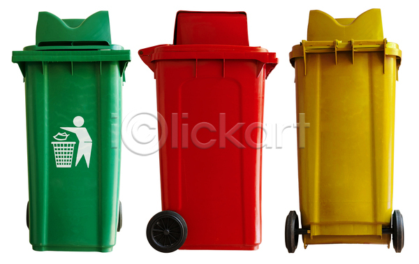 거절 사람없음 JPG 포토 해외이미지 3 노란색 백그라운드 버리기 빨간색 상자 쓰레기 쓰레기통 재활용 줄서기 초록색 클리핑패스 폐기물 플라스틱 해외202004 흰색