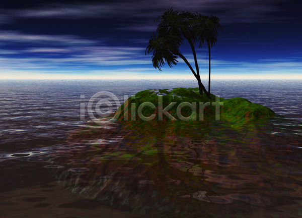 사람없음 3D JPG 일러스트 포토 해외이미지 나무 만들기 멀리 모래 물 바다 백그라운드 사막 섬 손바닥 수평선 액체 야간 야자수 풍경(경치) 하늘 해외202004
