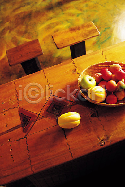 사람없음 JPG 포토 과일 과일바구니 농작물 바구니 사과(과일) 식물 식탁 실내 오브젝트 웰빙 의자 인테리어 장식 주방 참외 탁자 토마토