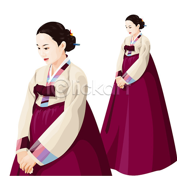 사람 여자 여자만 여자한명만 한명 EPS 일러스트 겨울 명절 사계절 새해 설날 전통 전통의상 포즈 한국 한국전통 한복