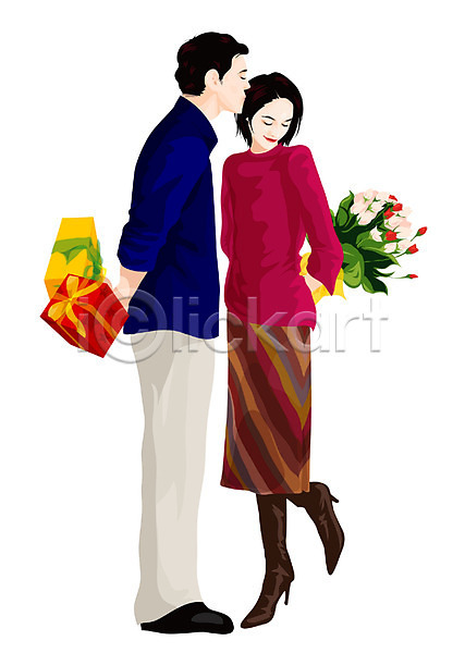 로맨틱 사랑 남자 두명 사람 여자 EPS 일러스트 기념일 꽃 꽃다발 라이프스타일 발렌타인데이 선물 장미 커플 키스 프로포즈 화이트데이