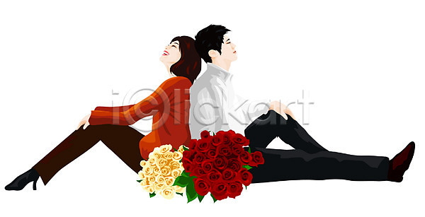 로맨틱 사랑 남자 두명 사람 여자 EPS 일러스트 기념일 꽃 꽃다발 라이프스타일 발렌타인데이 선물 장미 커플 프로포즈 화이트데이