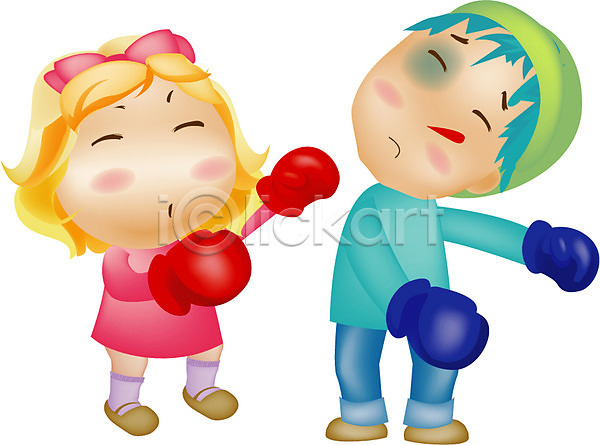 남자 두명 사람 소년 여자 EPS 일러스트 권투 기념일 발렌타인데이 사랑싸움 싸움 캐릭터 커플 화이트데이