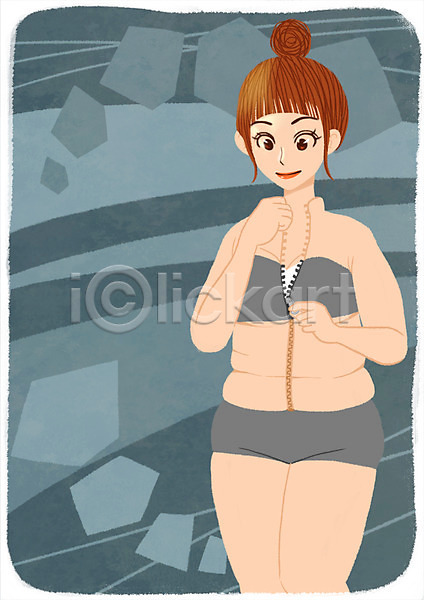 과정 변화 새로움 사람 성인 여자 한명 PSD 일러스트 몸매 벗기 뷰티 비만 성형미인 성형수술 지퍼
