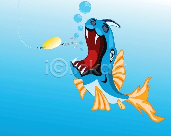 위험 EPS 일러스트 해외이미지 거품 고리 낚시 만화 물 미끼 바다 어류 입 지느러미 해외202004