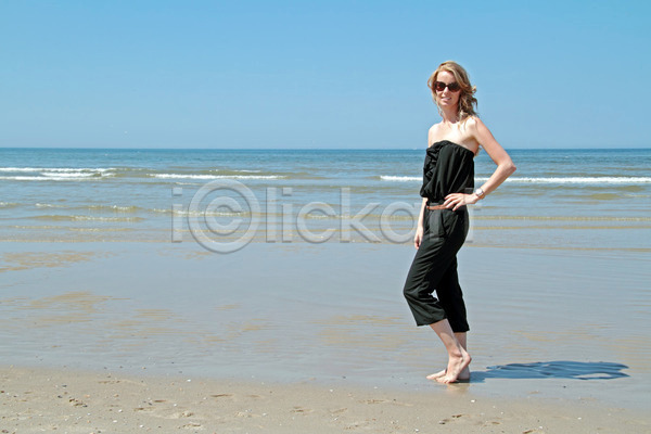 행복 휴식 백인 사람 성인 여자 한명 JPG 포토 해외이미지 1 건강 네덜란드 라이프스타일 모래 물 바다 비키니 선글라스 수영복 신체 앉기 야외 여름(계절) 여행 자연 태양 파란색 하늘 해외202004 휴가