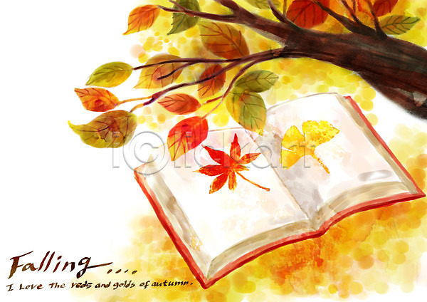 사람없음 PSD 일러스트 가을(계절) 가을배경 가을풍경 계절 나무 낙엽 단풍 백그라운드 야외 은행잎 주간 책 풍경(경치)