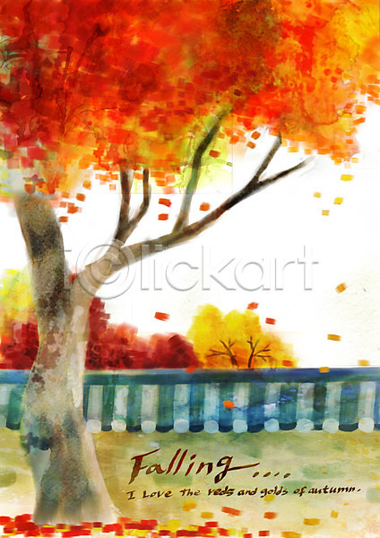 사람없음 PSD 일러스트 가을(계절) 가을배경 가을풍경 계절 나무 낙엽 단풍 담장 백그라운드 야외 주간 풍경(경치) 한옥
