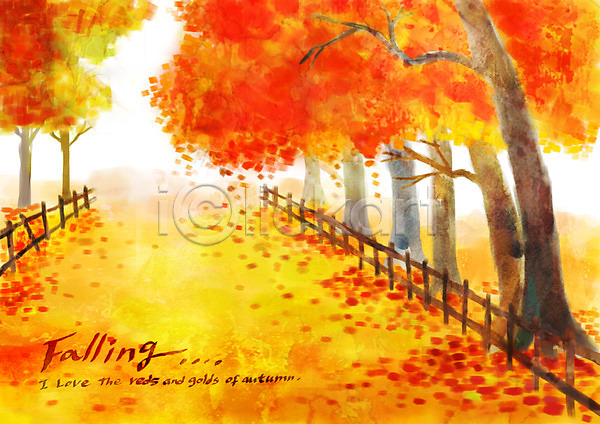 사람없음 PSD 일러스트 가을(계절) 가을배경 가을풍경 계절 나무 낙엽 단풍 백그라운드 야외 울타리 주간 풍경(경치)