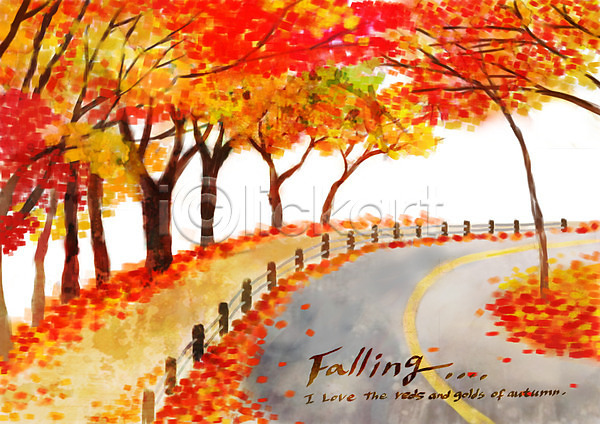 사람없음 PSD 일러스트 가을(계절) 가을배경 가을풍경 계절 나무 낙엽 단풍 도로 백그라운드 야외 주간 풍경(경치)