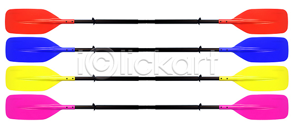 사람없음 JPG 포토 해외이미지 고립 기어 노 노란색 노젓기 라이프스타일 보트 분홍색 빨간색 세트 스포츠 오브젝트 장비 줄서기 카누 카약 칼날 컬러풀 파란색 해외202004 해외포토 흰색