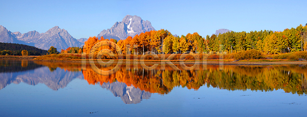 평화 사람없음 JPG 포토 해외이미지 가을 강 공원 나무 맑음 물 반사 산 서쪽 야외 여행 와이오밍 자연 전국 절정 파란색 풍경 하늘 해외202004 해외포토 호수