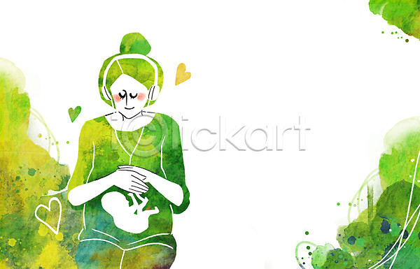 보호 사랑 사람 성인 아기 여자 한명 PSD 일러스트 가족 엄마 음악감상 임산부 임신 태교 태교음악 하트 헤드셋