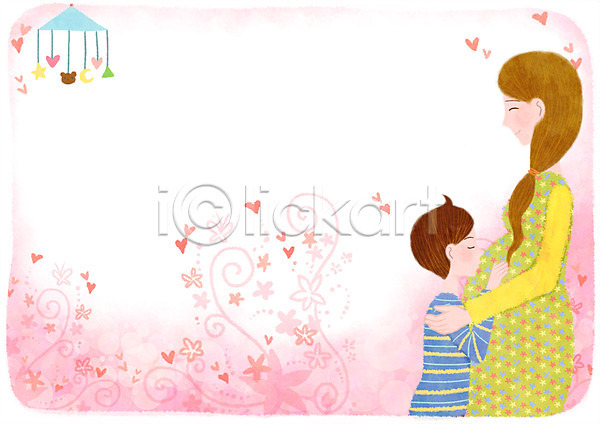 설레임 행복 남자 두명 성인 어린이 여자 PSD 일러스트 꽃 꽃백그라운드 모빌 안기 임산부 임신 키스 하트