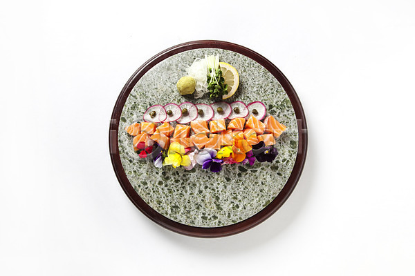 사람없음 JPG 포토 하이앵글 생선회 스튜디오촬영 실내 연어회 오브젝트 음식 일본음식 접시