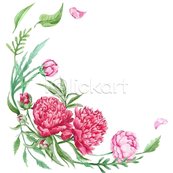 로맨틱 사람없음 JPG 포토 해외이미지 꽃 꽃잎 분홍색 수채화(물감) 여름(계절) 잎 프레임 흩날리기