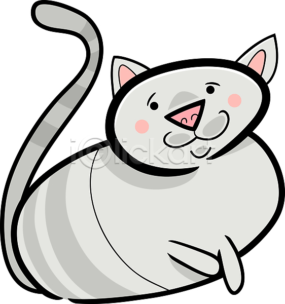 귀여움 사람없음 EPS 일러스트 해외이미지 고양이 만화 미소(표정) 엎드리기 회색