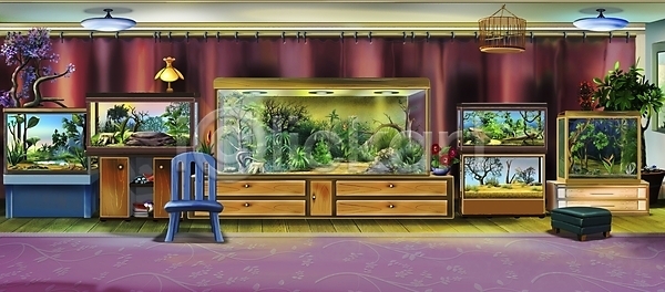 사람없음 어린이 JPG 일러스트 포토 해외이미지 내부 만화 방 백그라운드 수족관 실내 여름(계절) 주택 초록색 해외202004