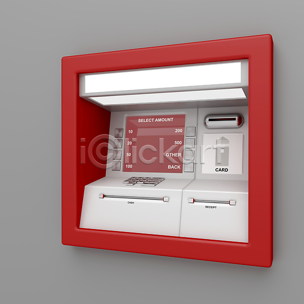 사람없음 3D JPG 포토 해외이미지 ATM 경제 금융 기계 돈 빨간색 스크린 신용카드 인출 자동 키패드 터미널 해외202004 회색
