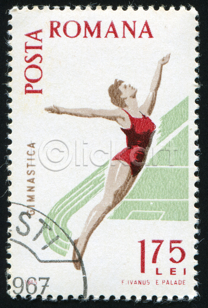 성인 성인여자한명만 여자 한명 JPG 포토 해외이미지 기념물 리듬체조 리듬체조선수 연두색 올림픽 우표 전신 점프 해외202004