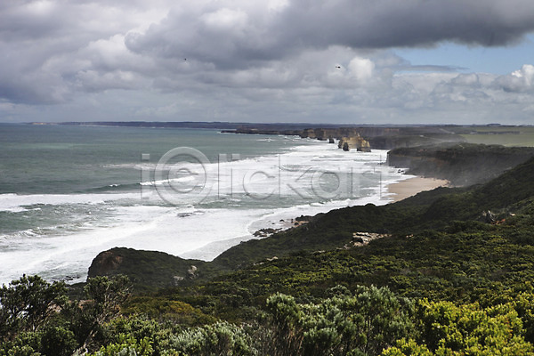 사람없음 JPG 포토 구름(자연) 그레이트오션로드 바다 야외 오세아니아 주간 풍경(경치) 하늘 해변 해외 호주