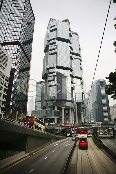 사람없음 JPG 포토 도로 도시 빌딩 아시아 야외 이층버스 주간 풍경(경치) 해외 홍콩