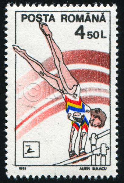 성인 성인여자한명만 여자 한명 JPG 포토 해외이미지 기념물 매달리기 빨간색 올림픽 우표 이단평행체조 잡기 전신 철봉 체조 체조선수 해외202004