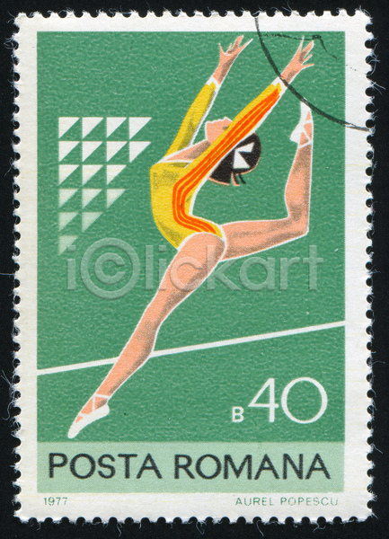 성인 성인여자한명만 여자 한명 JPG 포토 해외이미지 기념물 리듬체조 리듬체조선수 올림픽 우표 전신 점프 초록색 해외202004