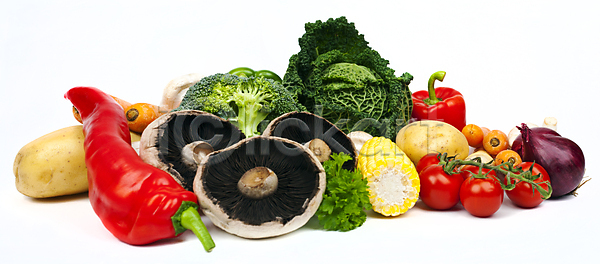 신선 사람없음 JPG 포토 해외이미지 감자 고추 당근 버섯 브로콜리 빨간색 양배추 양파 옥수수 유기농 음식 채소 초록색 토마토 파슬리 피망 해외202004 해외포토