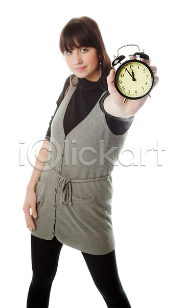 사람 여자 한명 JPG 소프트포커스 포토 해외이미지 갈색머리 고립 공포 뚜껑 백그라운드 보여주기 서기 시간 시계 시범 야간 옛날 자르기 컨셉 해외202004 흰색